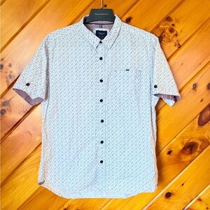 Men's Casual Button Down Shirt - White and Black Pattern